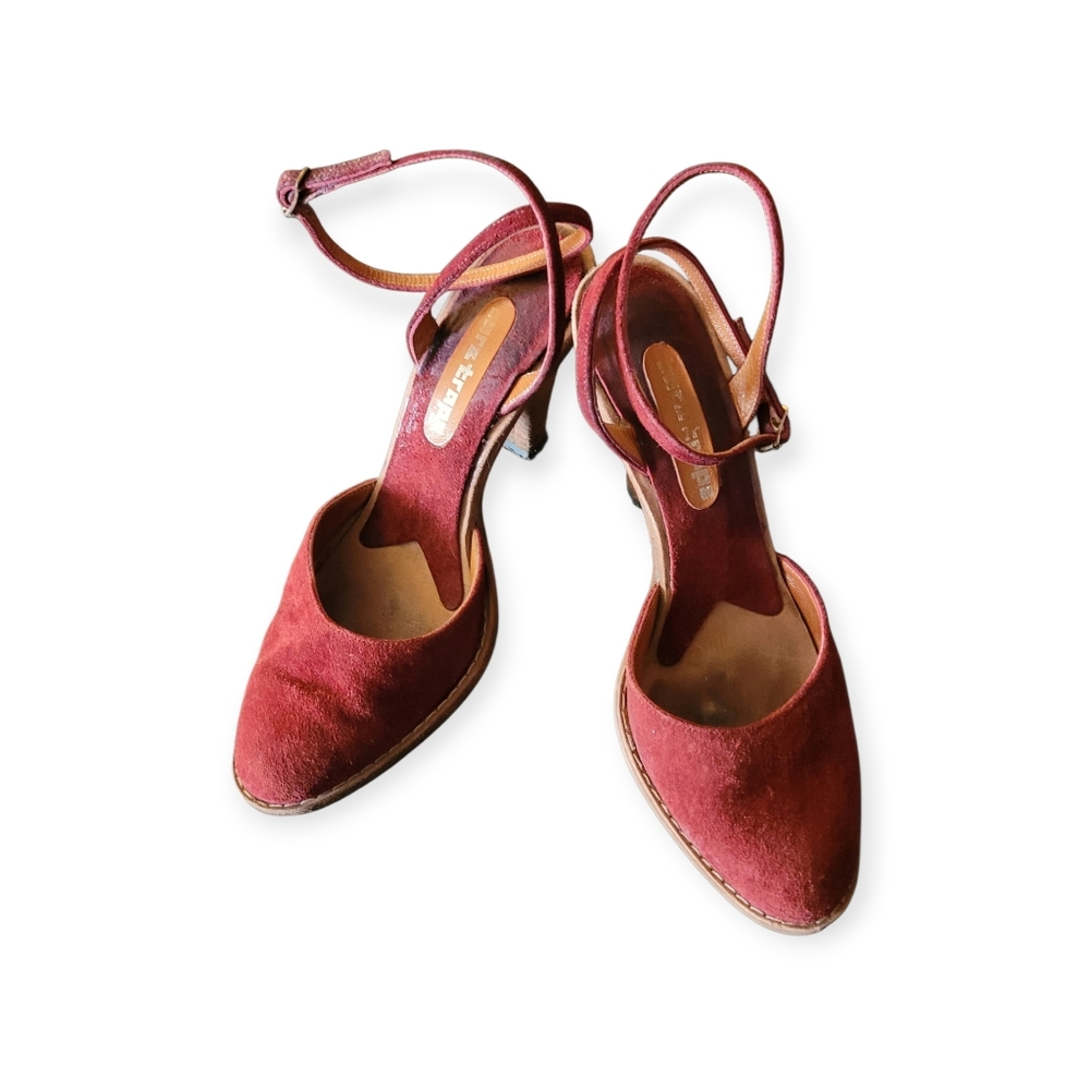 Vintage 70s Rust Strapy Heels - Picture 5 of 8